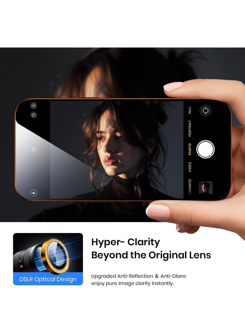 IPhone 17 Pro Max / IPhone 17 Pro Diamond Camera Lens Protector, Anti Scratch HD Tempered Glass Camera Screen Protector Shockproof Cover Film - Cosmic Orange - Image 3