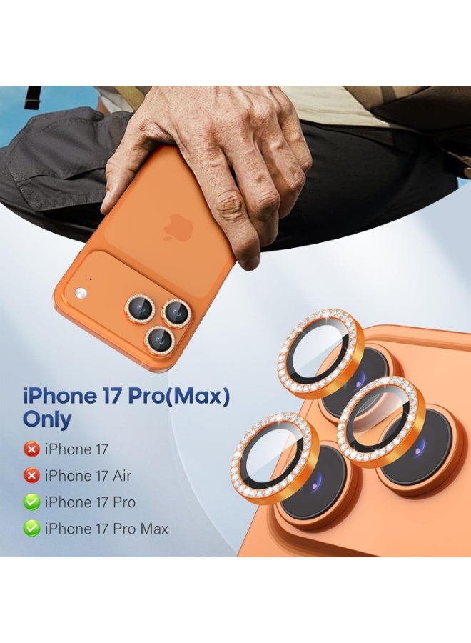 IPhone 17 Pro Max / IPhone 17 Pro Diamond Camera Lens Protector, Anti Scratch HD Tempered Glass Camera Screen Protector Shockproof Cover Film - Cosmic Orange - Image 4