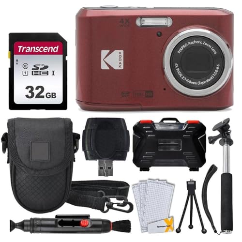 Photo4Less Kodak PIXPRO FZ45 Digital Camera + 32GB Memory Card + Point and Shoot Camera Case + Extendable Monopod + Lens Cleaning Pen + LCD Screen Protectors + Table Top Tripod Ultimate Bundle (Red) - Image 1