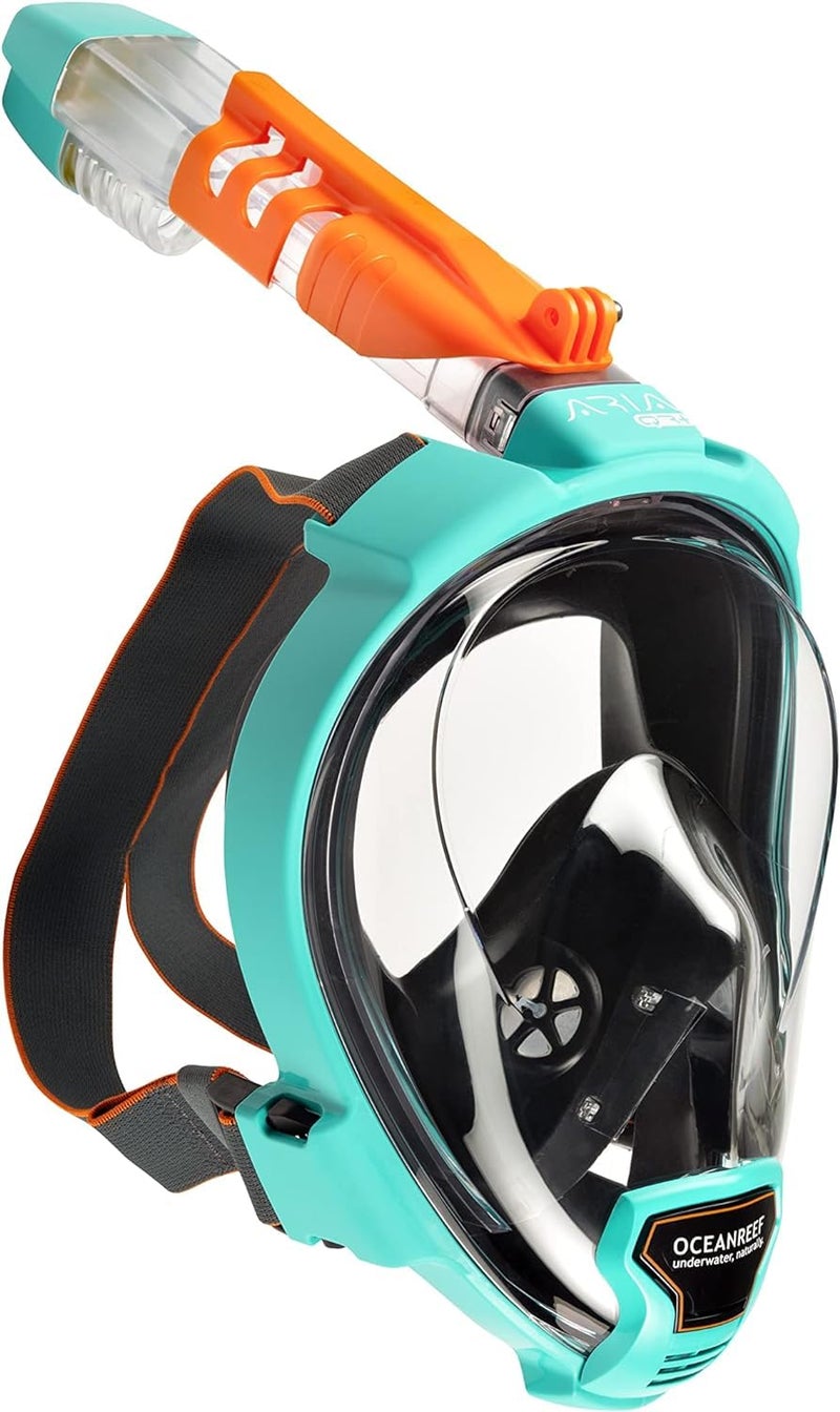 OCEAN REEF Aria QR Quick Release Full Face Snorkel Mask with Snorkel 180 Degree Underwater View and Quick Release System LXL Teal