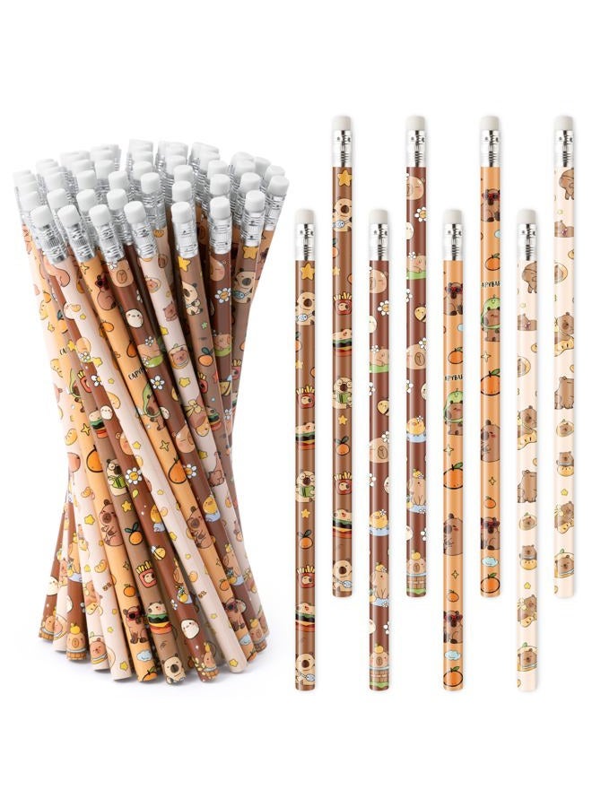 Xqumoi Capybara Pencils with Eraser - Cute Capybara #2 HB Pencils, School Classroom Student Rewards Back to School Office Supply Animal Print Goodie Bag Fillers Stuffers Birthday Party Favors - Image 1