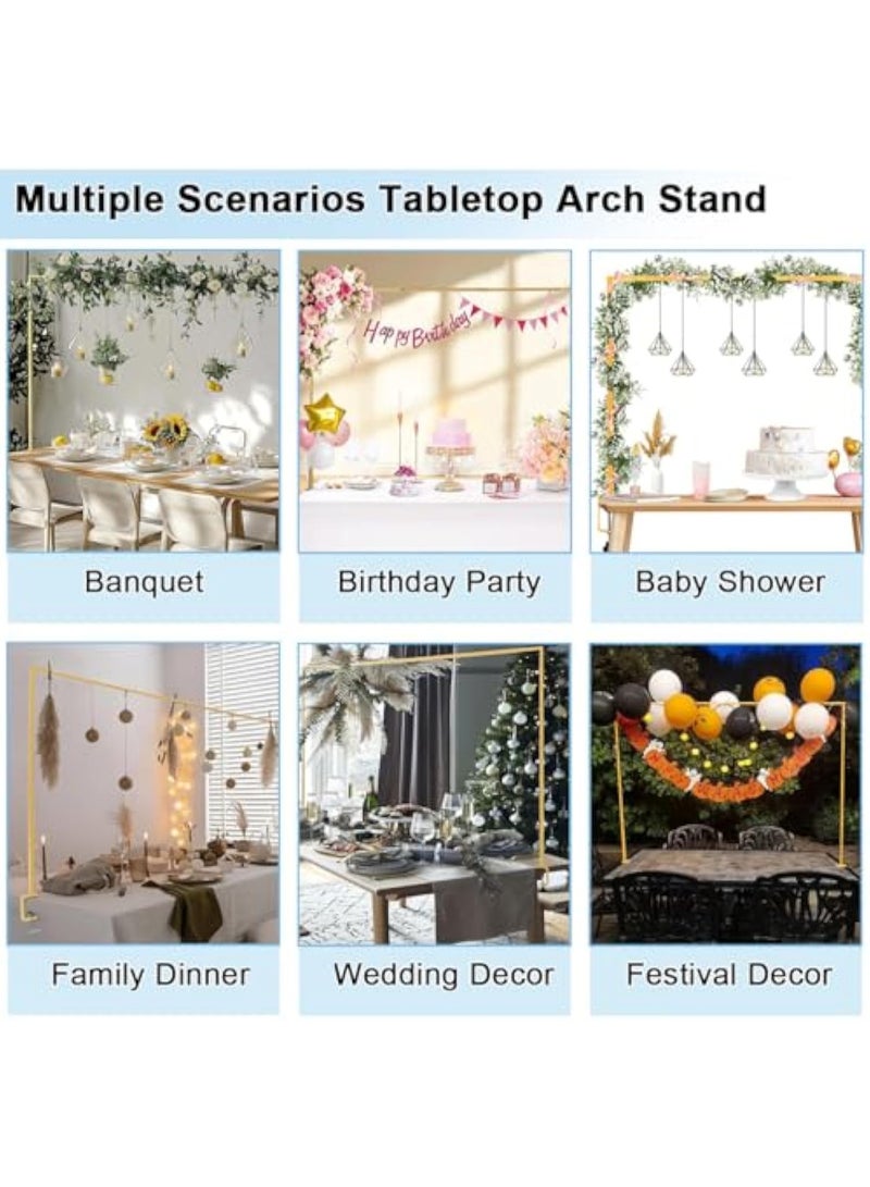 Arabest Over The Table Rod Stand with Clamps, Adjustable Balloon Arch Stand Table Wedding Arch Hanging 265-112cm Square Floral Backdrop Holder for Birthday Party Baby Shower Graduation Decor Gold - Image 5