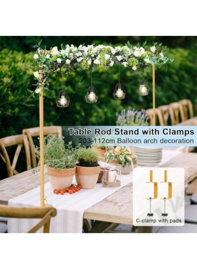 Arabest Over The Table Rod Stand with Clamps, Adjustable Balloon Arch Stand Table Wedding Arch Hanging 265-112cm Square Floral Backdrop Holder for Birthday Party Baby Shower Graduation Decor Gold - Image 2