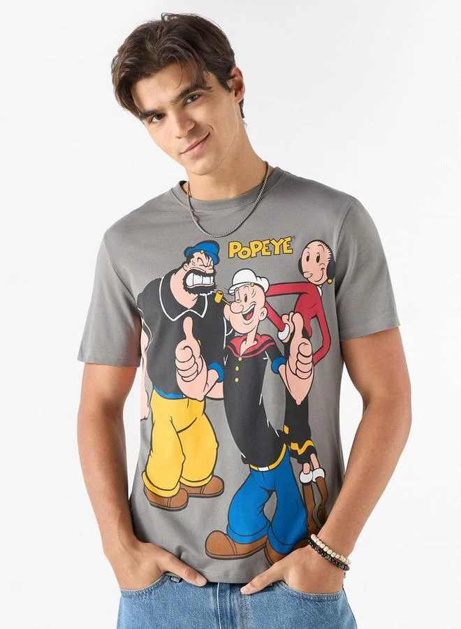 اس بي كاركترز تيشيرت بياقة ضيقة وأكمام قصيرة وطبعات باباي