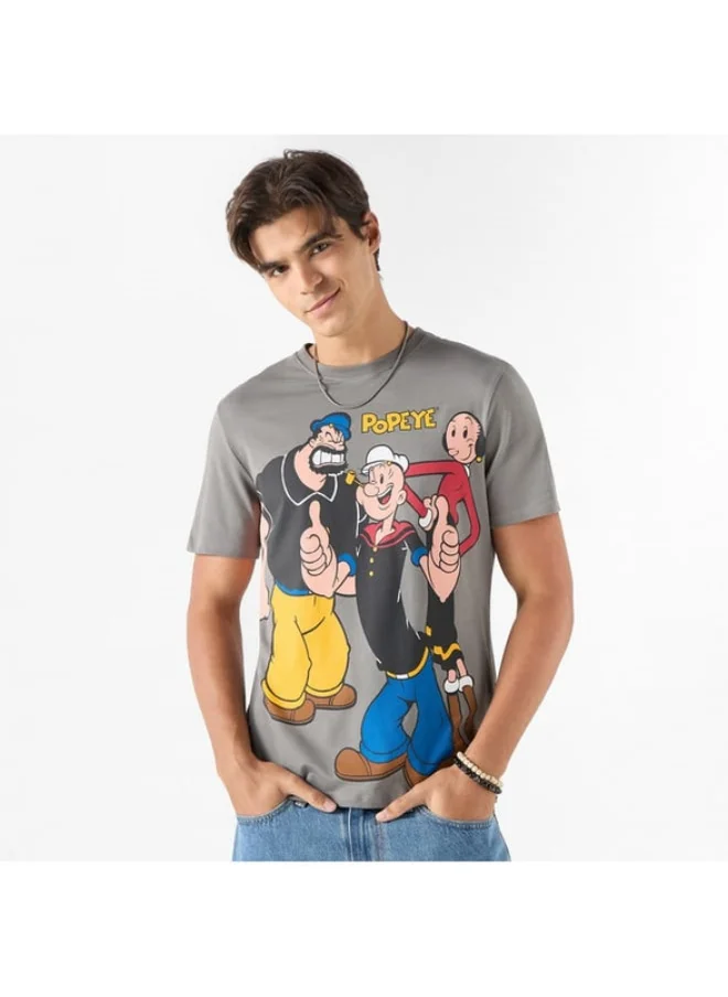 SP Characters Popeye Print Crew Neck T-shirt with Short Sleeves