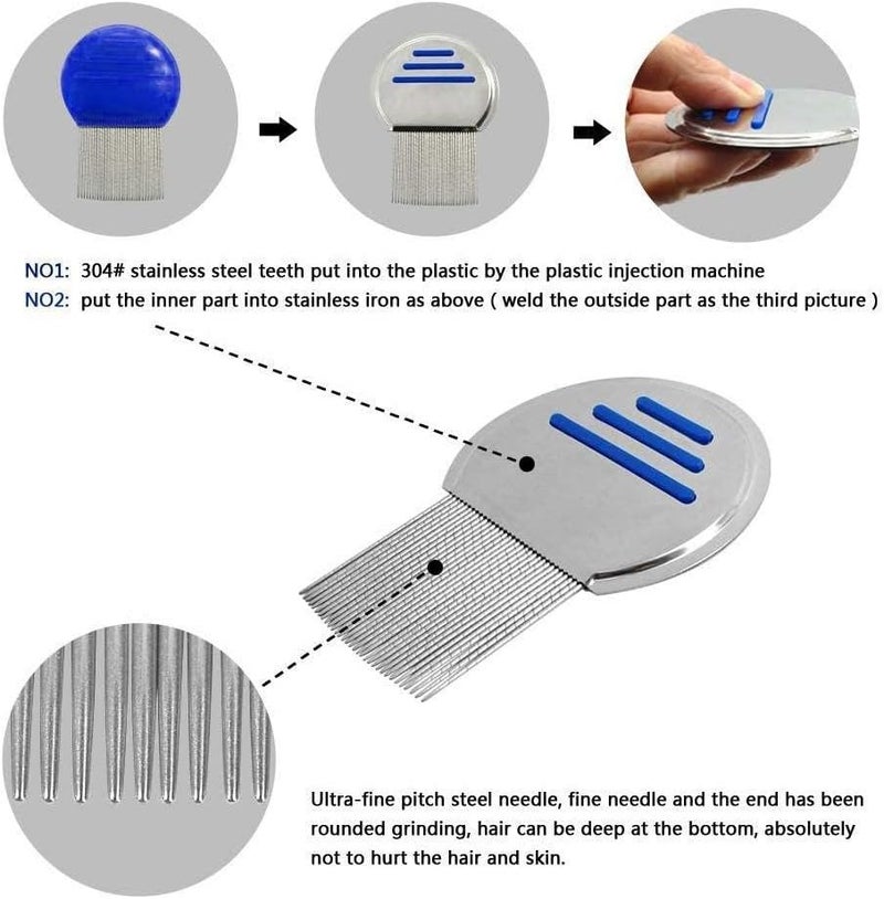 N.C Nc Stainless Steel Lice Comb for Cat Dog Child Pet Hair Nits Removal Grooming Treatment Blue 10 * 7cm - Image 3