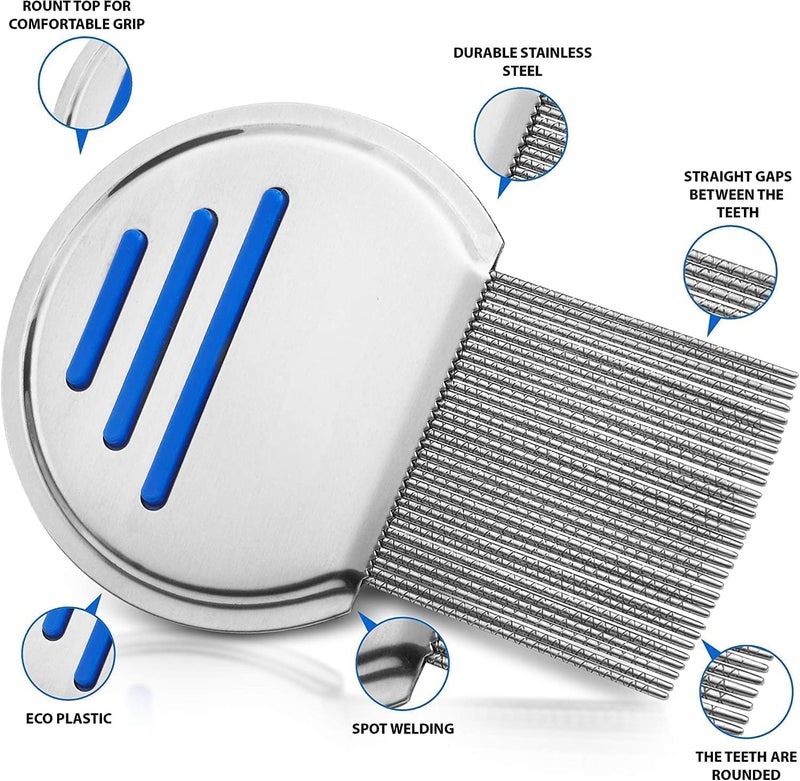 N.C Nc Stainless Steel Lice Comb for Cat Dog Child Pet Hair Nits Removal Grooming Treatment Blue 10 * 7cm - Image 2