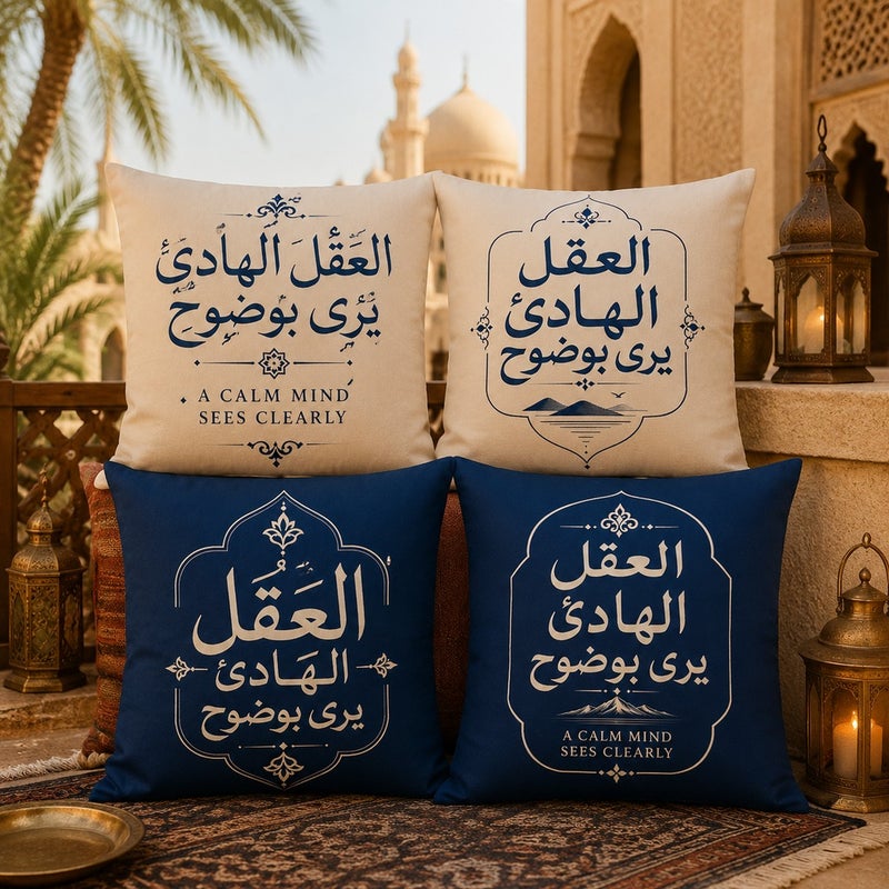 طقم أغطية وسائد مزخرفة بعبارات عربية أنيقة للديكور المنزلي وغرفة المعيشة والمناسبات الرمضانية - Image 2