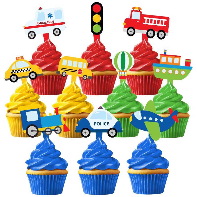 HaPiBiDesign 40 Pcs Transportation Cupcake Toppers - Perfect for Transportation-Themed Party Decorations and Cupcake Decor - Image 1