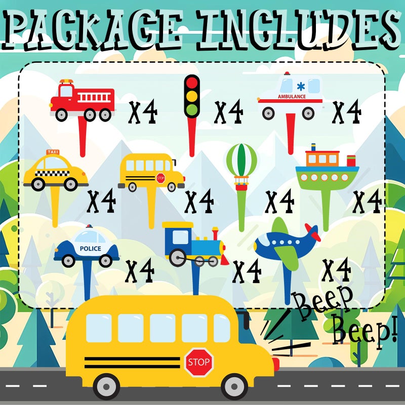 HaPiBiDesign 40 Pcs Transportation Cupcake Toppers - Perfect for Transportation-Themed Party Decorations and Cupcake Decor - Image 2