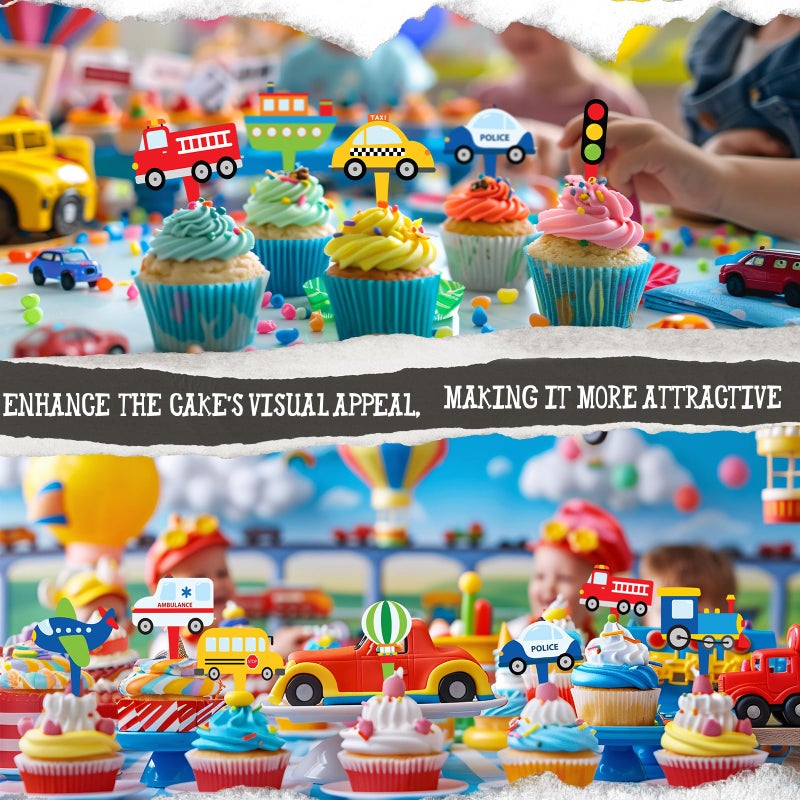 HaPiBiDesign 40 Pcs Transportation Cupcake Toppers - Perfect for Transportation-Themed Party Decorations and Cupcake Decor - Image 5