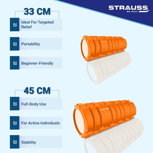 Strauss Deep Tissue Massage Foam Roller|High-Density Muscle Roller for Myofascial Release, Physical Therapy, Yoga, Pilates|Exercise Equipment for Deep Tissue Massage and Muscle Relief|45cm,(Orange) - Image 3