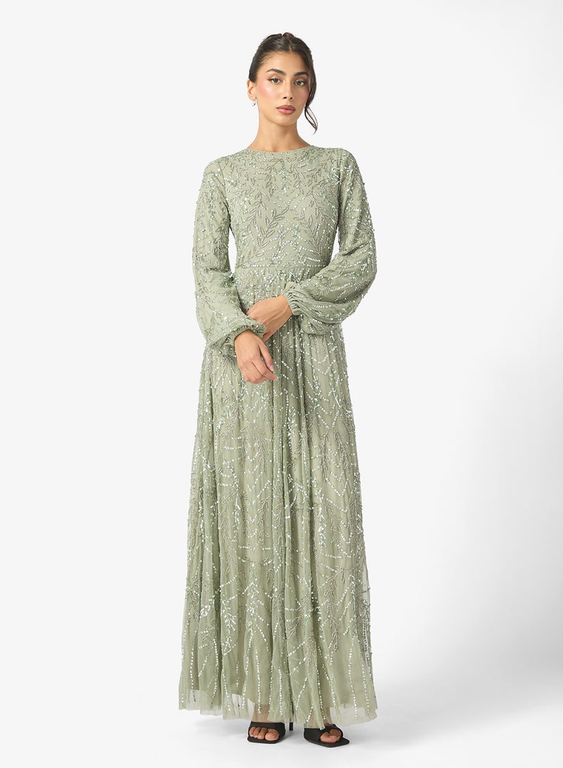 ماري فستان ماكسي بأكمام منفوشة مزين بالترتر من نايل مودست - Image 1