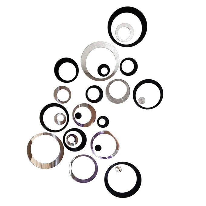 24 PIECES REMOVABLE ACRYLIC MIRRORS WALL DECAL STICKER FOR LIVING ROOM BEDROOM HOME DECOR DIY CIRCLE WALL DECORATION BLACK AND SILVER