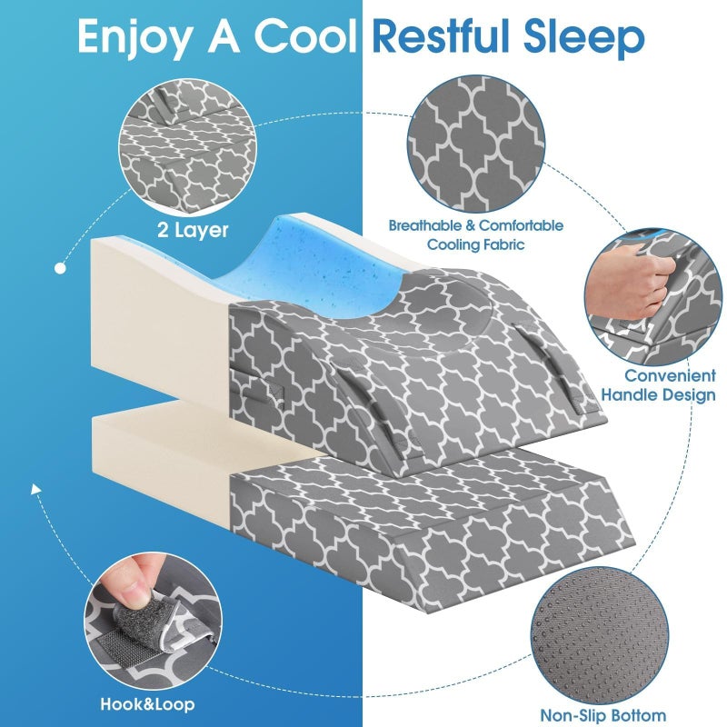 CloudBliss Leg Elevation Pillow for After Surgery, Adjustable Height Memory Foam Wedge Pillow with Cooling Ice Silk Cover, Ergonomic Leg Support for Knee, Comfort Care for Blood Circulation, Grey - Image 4