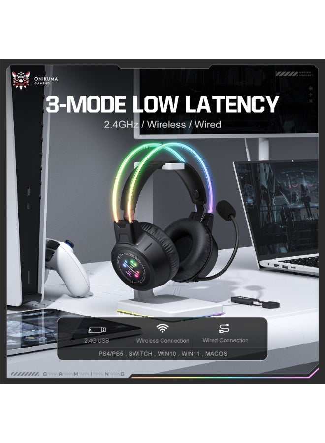 onikuma GT889 2.4G Bluetooth 5.4 Wireless Gaming Headset, Ultra Low Latency, Triple Mode Headphones with Mic for PC, Gamers, Phone and Devices - Image 3