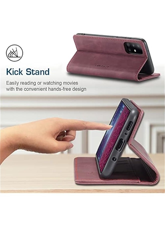 ماركة غير محددة حافظة محفظة لهاتف Samsung Galaxy A31 بتصميم مطفي من الجلد الصناعي Retro PU، تحتوي على حافظة قابلة للطي وفتحات للبطاقات ومغناطيس للوقوف، لون النبيذ.  - Image 5