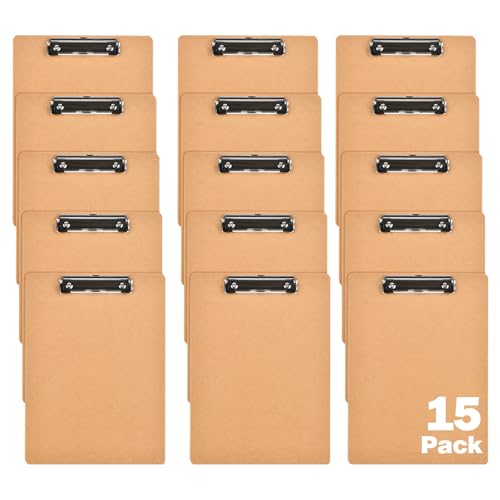 HappyHapi 6 x 9 Clipboards Bulk, 15 Pack Small Clip Board, A5 Letter Size Wooden Hardboard Kids Clipboard Pack for Classroom, Party, Home, Brown - Image 1