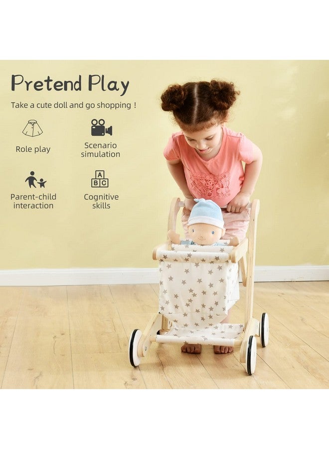 labebe Baby Push Walker Doll Stroller Push Toy For Toddler Shopping Cart For Girls And Boys 1 Years Old Kids Stand Learning Walker Wooden Play Wagon With Wheel Larger Size 15.2 * 18.7 * 19.7 - Image 3
