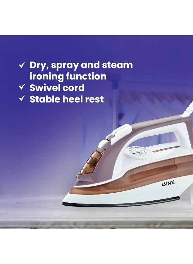 LYNX 1600W Steam Iron | Ceramic Non-Stick Soleplate, 3-in-1 Dry & Steam & Spray, Adjustable Thermostat, Overheat Protection & Swivel Cord | LY-IR-3022-C - Image 5