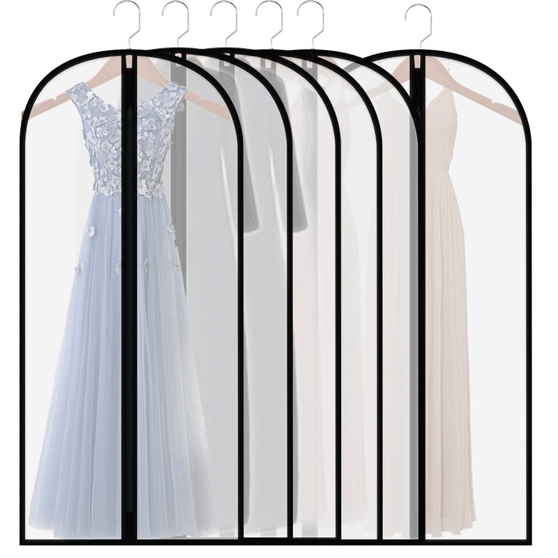 homeminda Extra Long Dress Garment Bags 60in Clear Hanging Lightweight Breathable Dust Proof Cover with Study Full Zipper for Storage Clothes and Travel Pack of 6 - Image 1