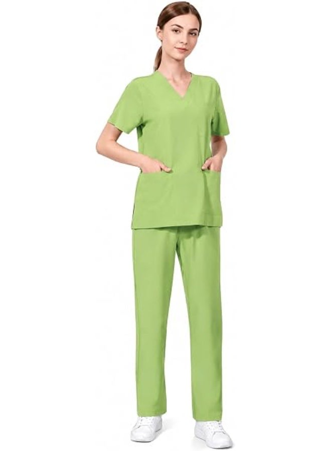 Women’s Medical Scrub Set, 2-Piece Short Sleeve Scrub Top and Pants, Comfortable Workwear Uniform for Nurses, Doctors, Healthcare Professionals, Clinics & Hospitals