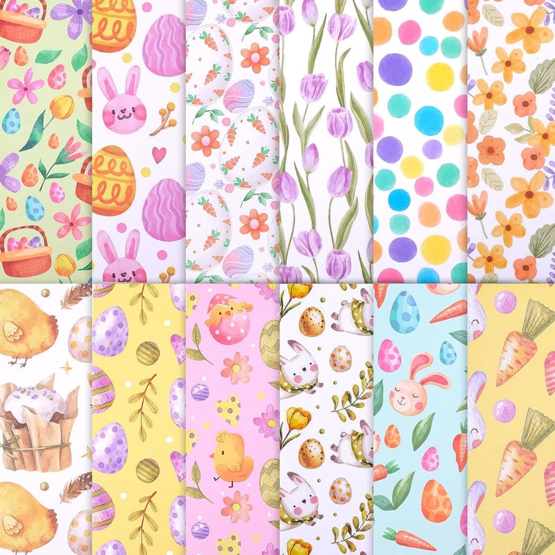 Konsait 24 Sheets Easter Scrapbook Paper 12x12 Decorative Craft Paper Double Sided Scrapbook Paper Rabbit Eggs Patterned Cardstock Scrapbook Supplies Origami Paper for Card Making Paper Craft Supplies - Image 1