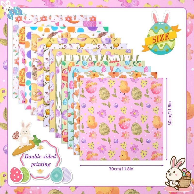 Konsait 24 Sheets Easter Scrapbook Paper 12x12 Decorative Craft Paper Double Sided Scrapbook Paper Rabbit Eggs Patterned Cardstock Scrapbook Supplies Origami Paper for Card Making Paper Craft Supplies - Image 3