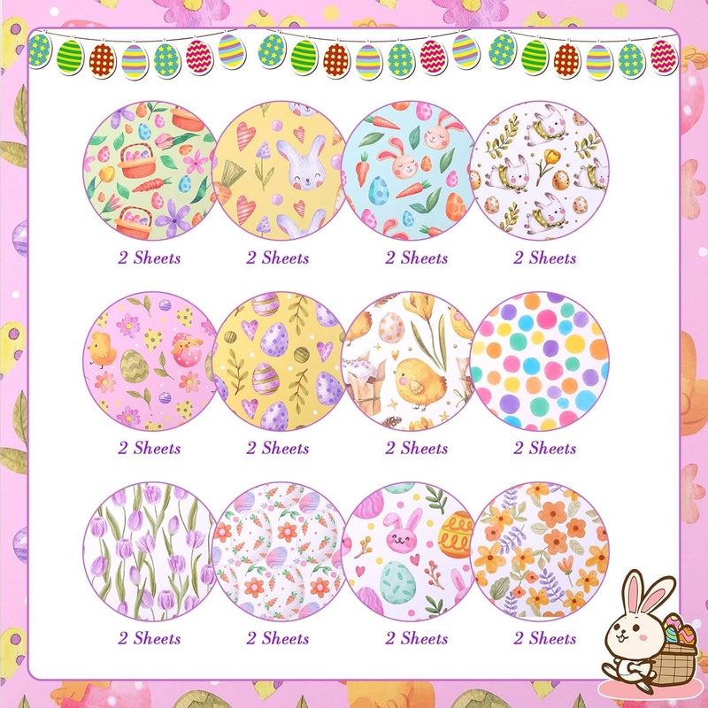 Konsait 24 Sheets Easter Scrapbook Paper 12x12 Decorative Craft Paper Double Sided Scrapbook Paper Rabbit Eggs Patterned Cardstock Scrapbook Supplies Origami Paper for Card Making Paper Craft Supplies - Image 2