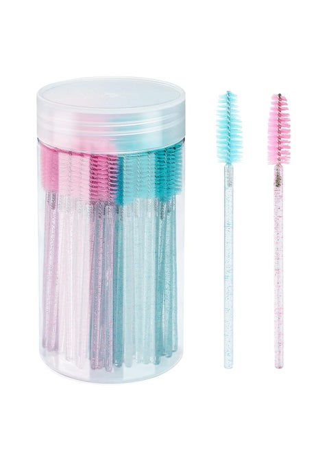 G2PLUS 100PCS Eyelash Brush, Ajustable Disposable Mascara Wands, Crystal Lash Spoolie, Eyebrow Spoolie Brush with Container for Makeup, Eyelash Extensions (Blue+Pink)