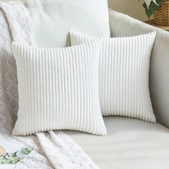 Guffaw Throw Pillow Covers Corduroy with Stripe Pattern Multy Colour Square Soft Cushion Covers Pack of 2 for Couch Bedroom Sofa Living Room Bed Chair (20x20inches, White) - Image 5