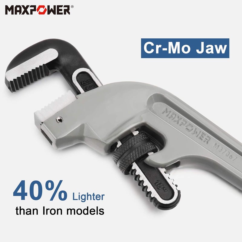 Max Power 18-inch Pipe Wrench, Heavy Duty End Pipe Wrench Aluminum 45 Degree Angled Plumbing Wrench - Image 2