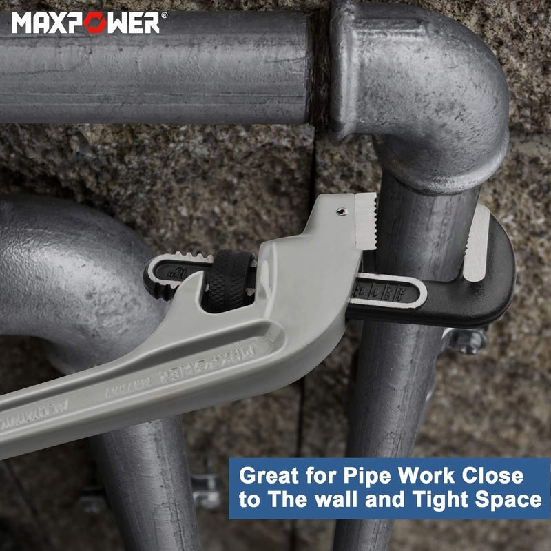 Max Power 18-inch Pipe Wrench, Heavy Duty End Pipe Wrench Aluminum 45 Degree Angled Plumbing Wrench - Image 3