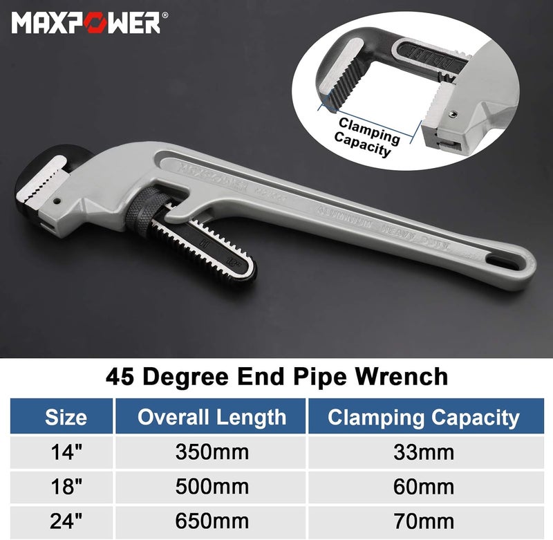 Max Power 18-inch Pipe Wrench, Heavy Duty End Pipe Wrench Aluminum 45 Degree Angled Plumbing Wrench - Image 5