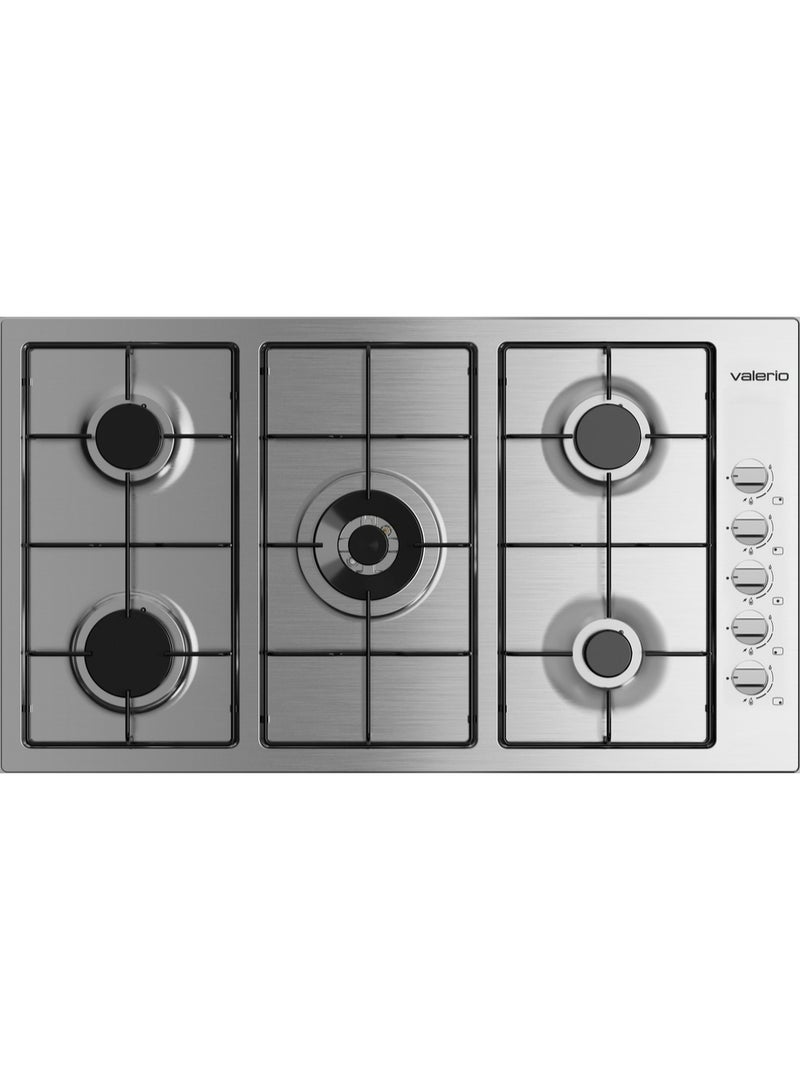 Valerio 5-burner built-in gas hob, 90 cm, Italian stainless steel- FQ905VTAV