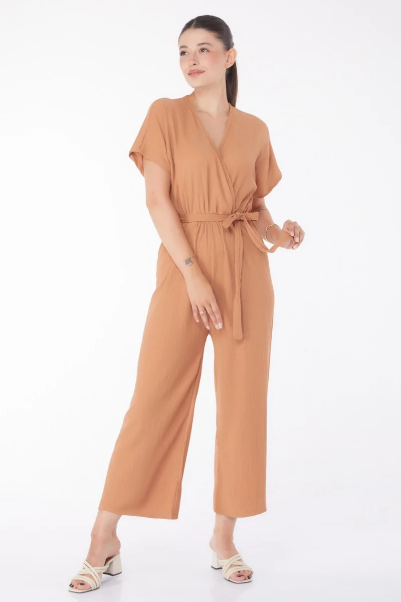 Tofisa Plain Double Breasted Women's Mink Belted Jumpsuit - 25110