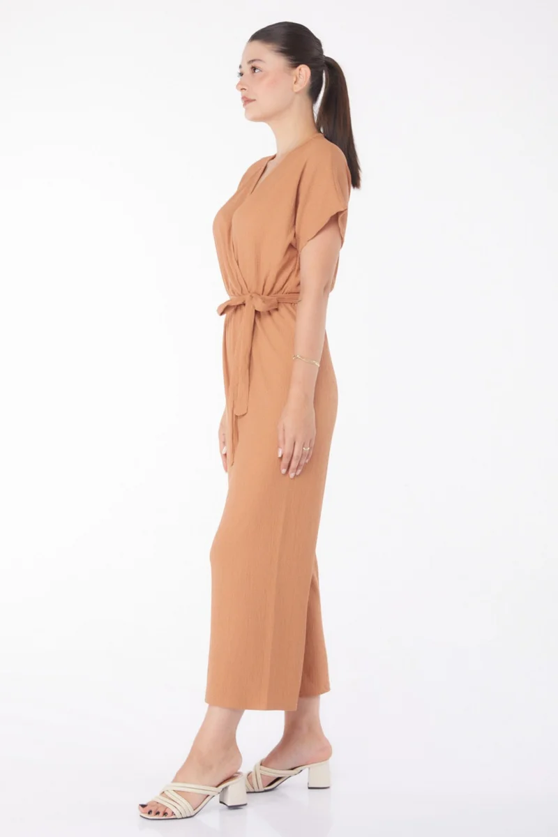 Tofisa Plain Double Breasted Women's Mink Belted Jumpsuit - 25110