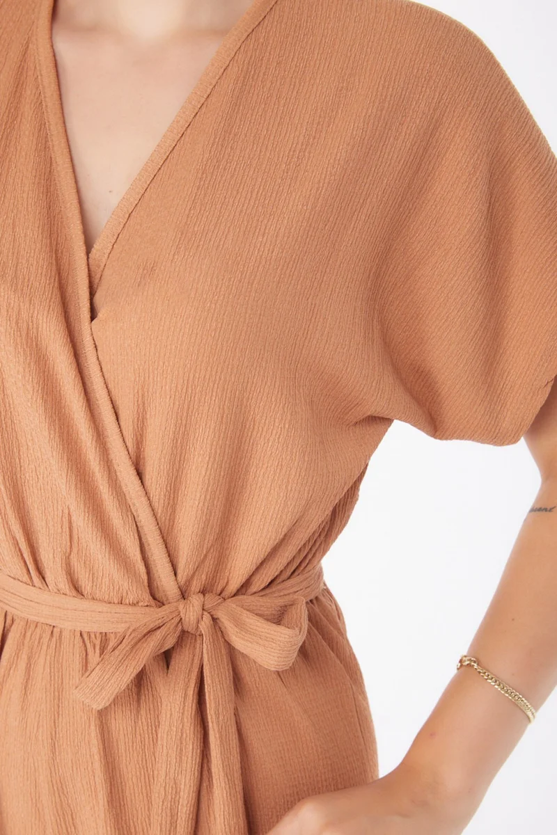Tofisa Plain Double Breasted Women's Mink Belted Jumpsuit - 25110