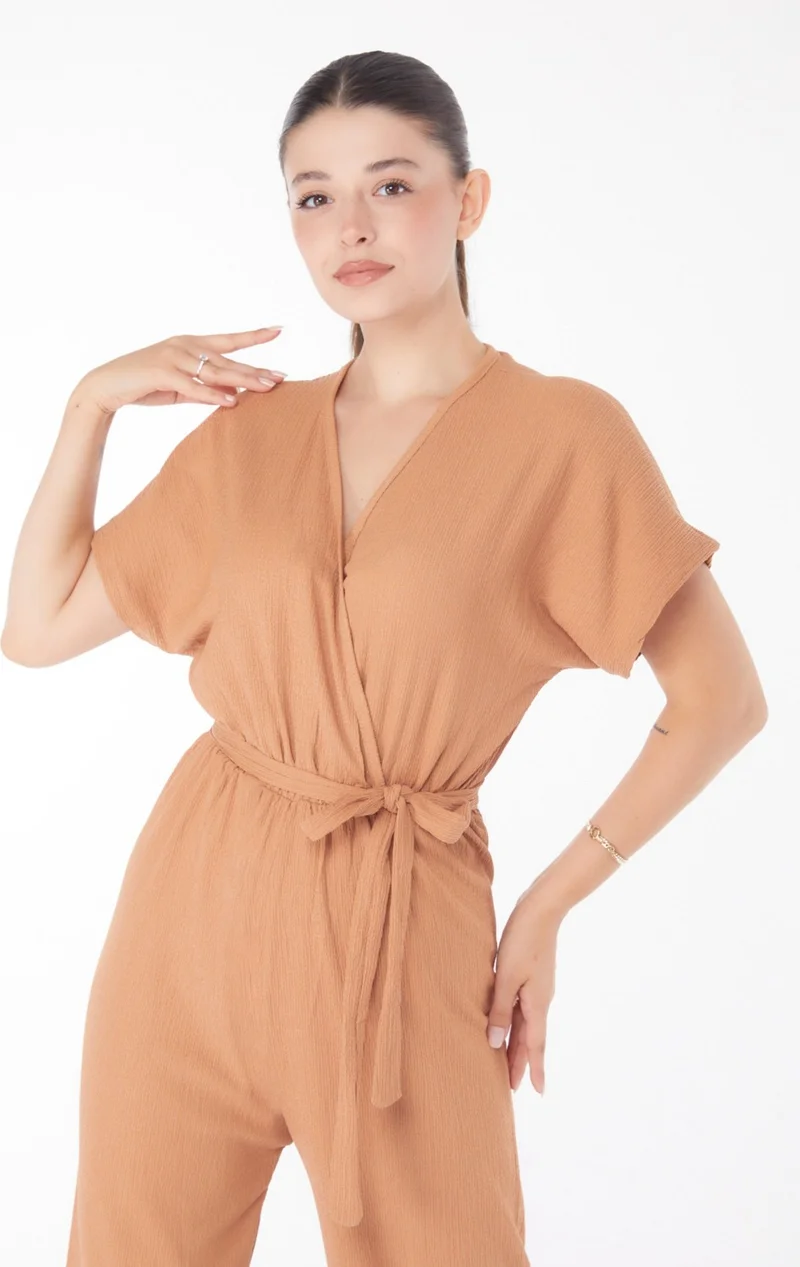 Tofisa Plain Double Breasted Women's Mink Belted Jumpsuit - 25110