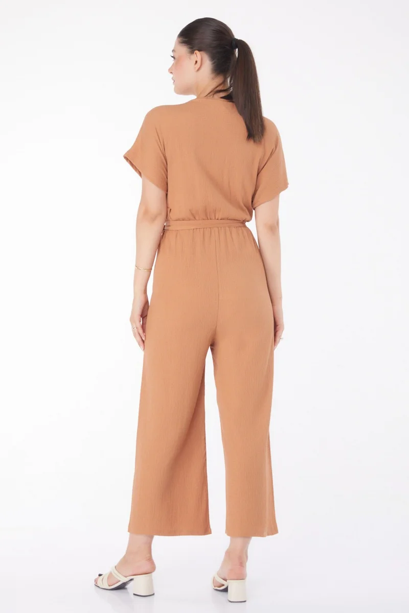 Tofisa Plain Double Breasted Women's Mink Belted Jumpsuit - 25110