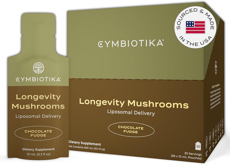 CYMBIOTIKA Liposomal Mushroom Supplement with Lions Mane Turkey Tail BVitamins Cordyceps  Reishi Mushrooms Supplements for Immune Support and Energy Chocolate Fudge Flavor 30 Pack - Image 1