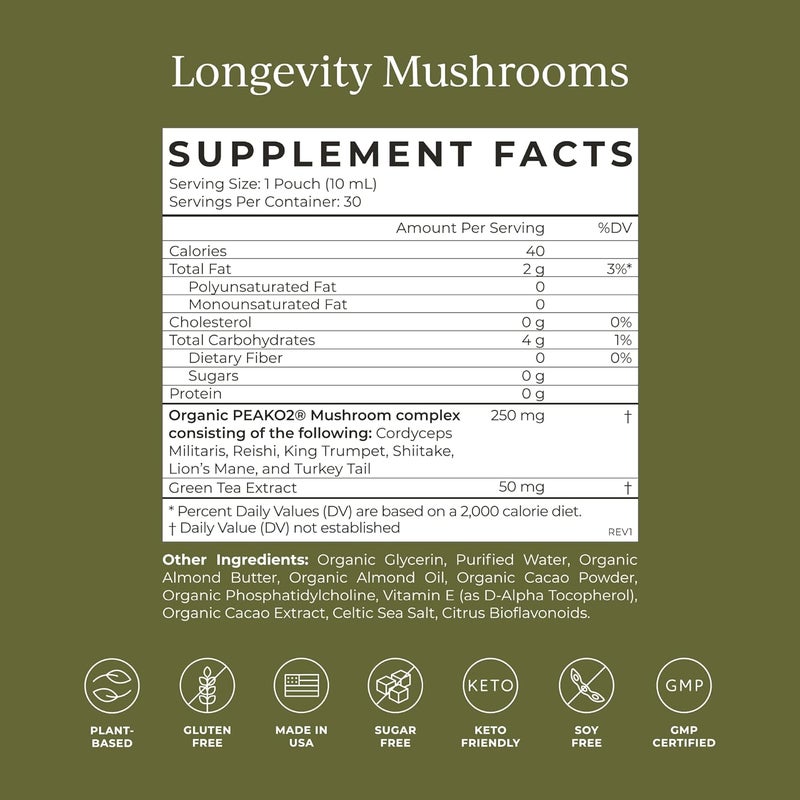 CYMBIOTIKA Liposomal Mushroom Supplement with Lions Mane Turkey Tail BVitamins Cordyceps  Reishi Mushrooms Supplements for Immune Support and Energy Chocolate Fudge Flavor 30 Pack - Image 3