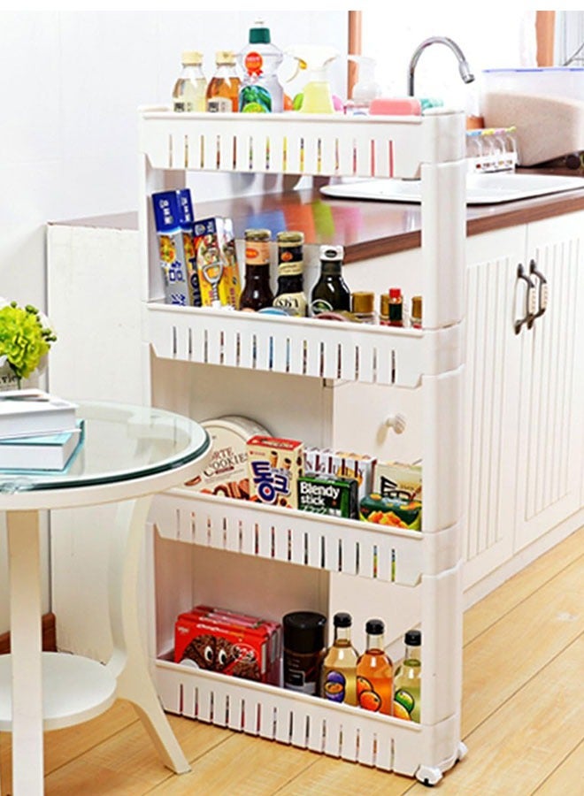 GoldenLike Slim Storage Cart 4-Tier Multipurpose Rolling Storage Shelves Cart Slide Out Storage Rack Mobile Shelving Unit Organizer Fits Small Spaces Like Laundry Utility Room Kitchen or Pantry Storage  - Image 1