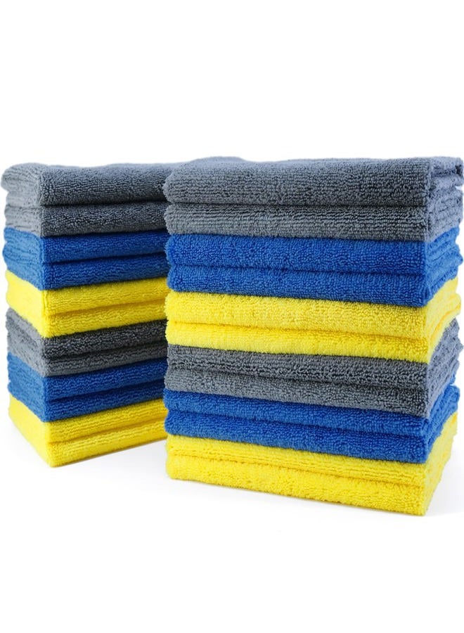 Polyte Microfiber Cleaning Towel Ultrasonic Cut Edgeless (16x16, 24 Pack, Premium, Blue,Gray,Yellow) - Image 1
