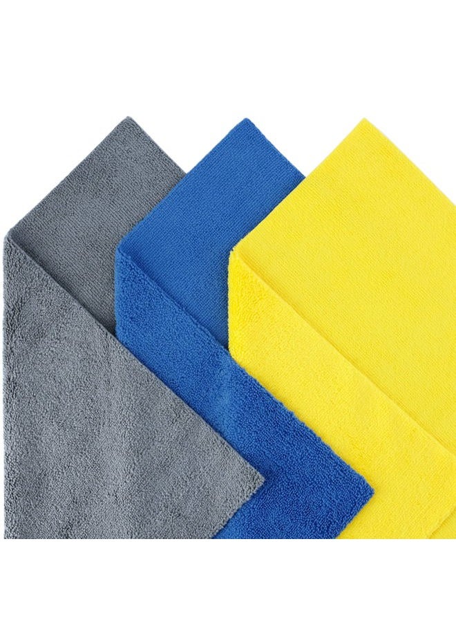 Polyte Microfiber Cleaning Towel Ultrasonic Cut Edgeless (16x16, 24 Pack, Premium, Blue,Gray,Yellow) - Image 2