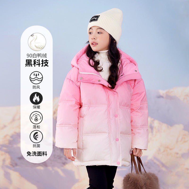 90 White Duck Down Jacket for Girls Winter 2024 New Childrens Gradient Down Cotton-padded Jacket for Big Children and Girls Cotton-padded Jacket Pink Down Jacket 