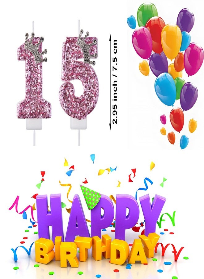 VSHILI 15 Birthday Candles, 15th Cake Candles, Pink Happy Birthday Number 15 Candles Cake Topper Decorations for Party Kids Boys Girls - Image 2