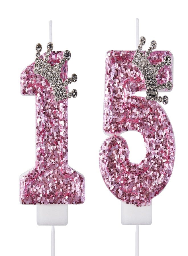 VSHILI 15 Birthday Candles, 15th Cake Candles, Pink Happy Birthday Number 15 Candles Cake Topper Decorations for Party Kids Boys Girls - Image 1