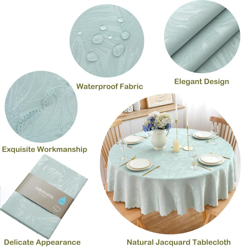 EFFICINATURE كفاءة جولة tablecloth جاكارد طاولة قطعة قماش أوراق النمط حافة قابلة للماء ناعمة مقاومة للماء قابلة للغسل 50 بوصة غطاء طاولة 20-38 "" طاولة الطعام في الهواء الطلق المطبخ والطاولة (أكوا) - Image 1