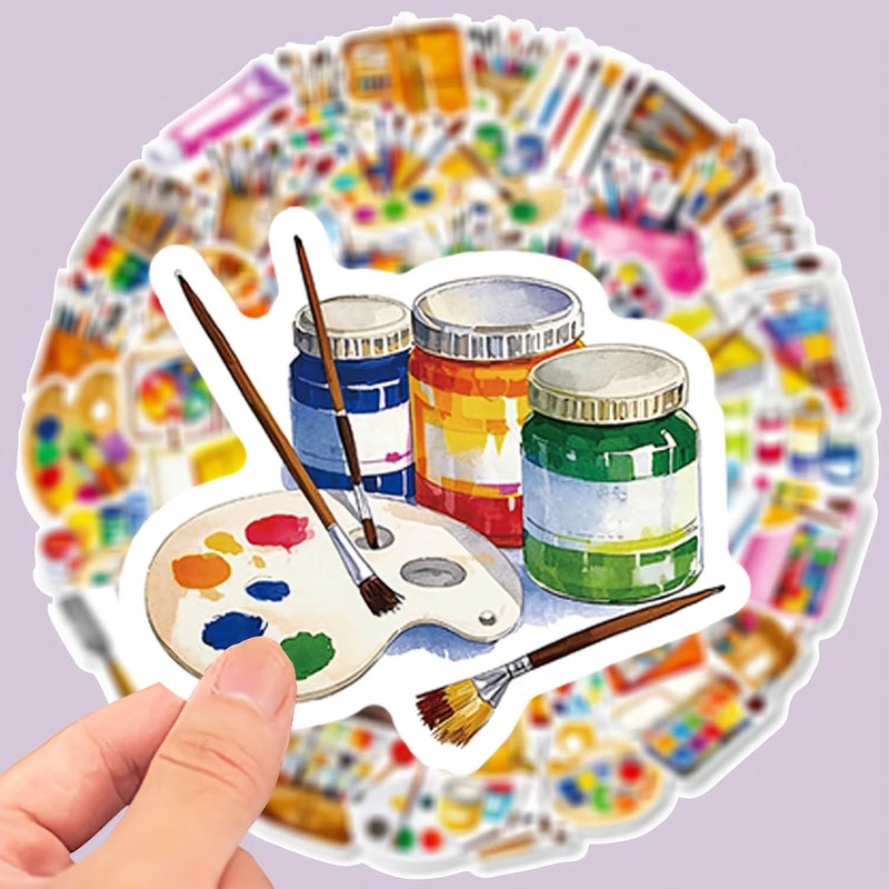 56 ورقة من ملصقات الرسم الفني متعددة الألوان بتصميم فرشاة الرسم الإبداعي للزينة الذاتية للابتوب - Image 1